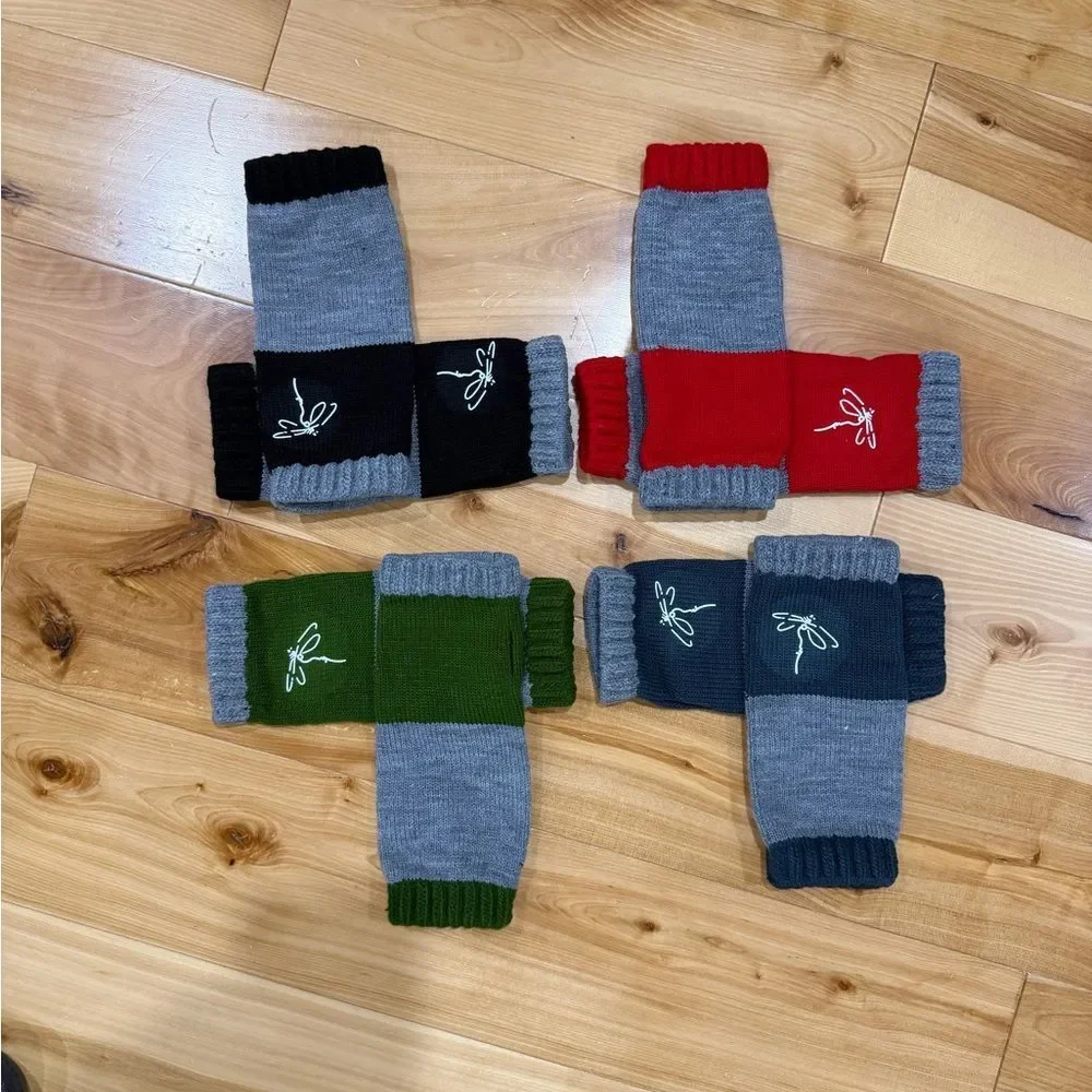 Dragonfly Color Block Gray Blue Knit Arm Warmers Fingerless Gloves NWT